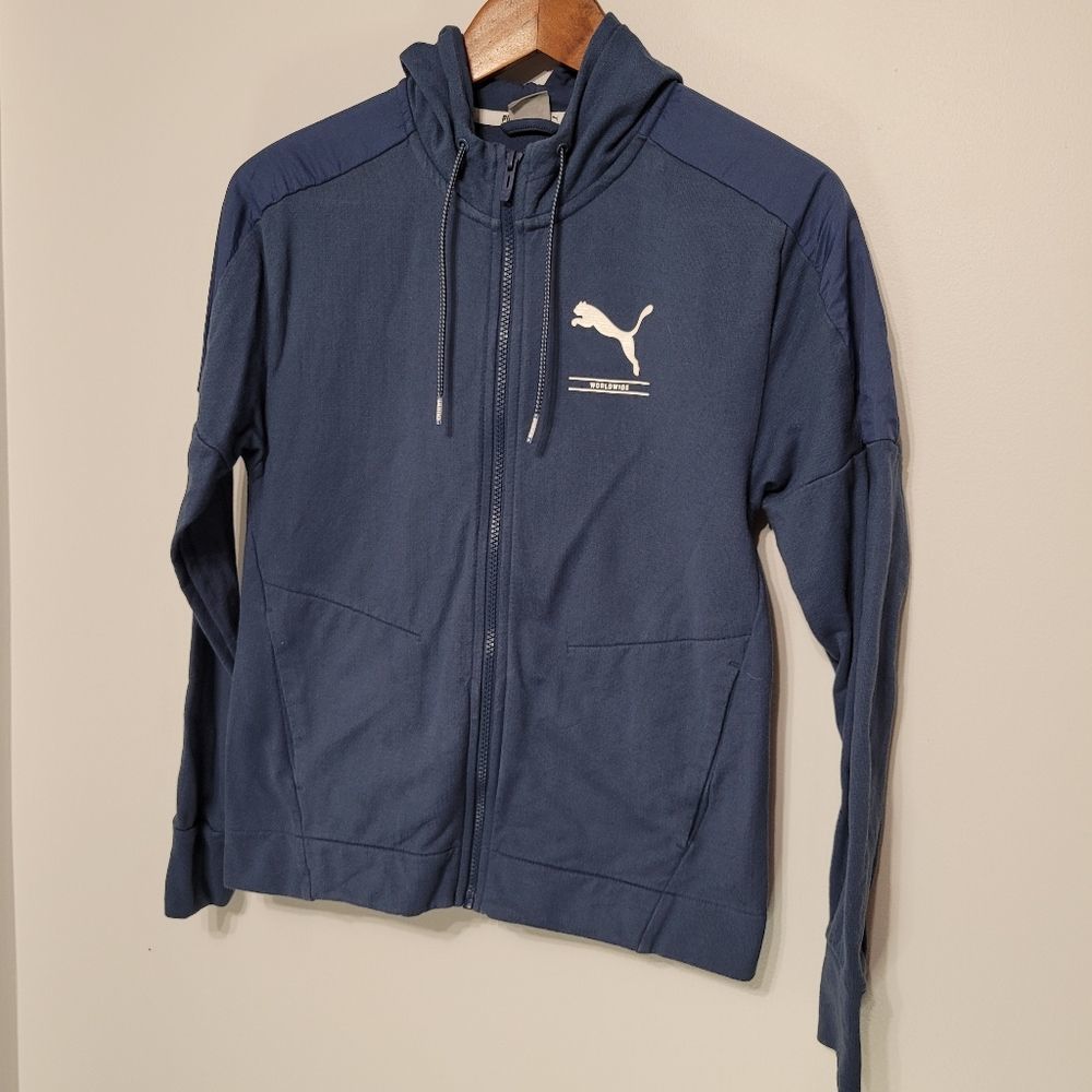 Puma Blue & White Zip-up Sweater Jacket with Pockets
